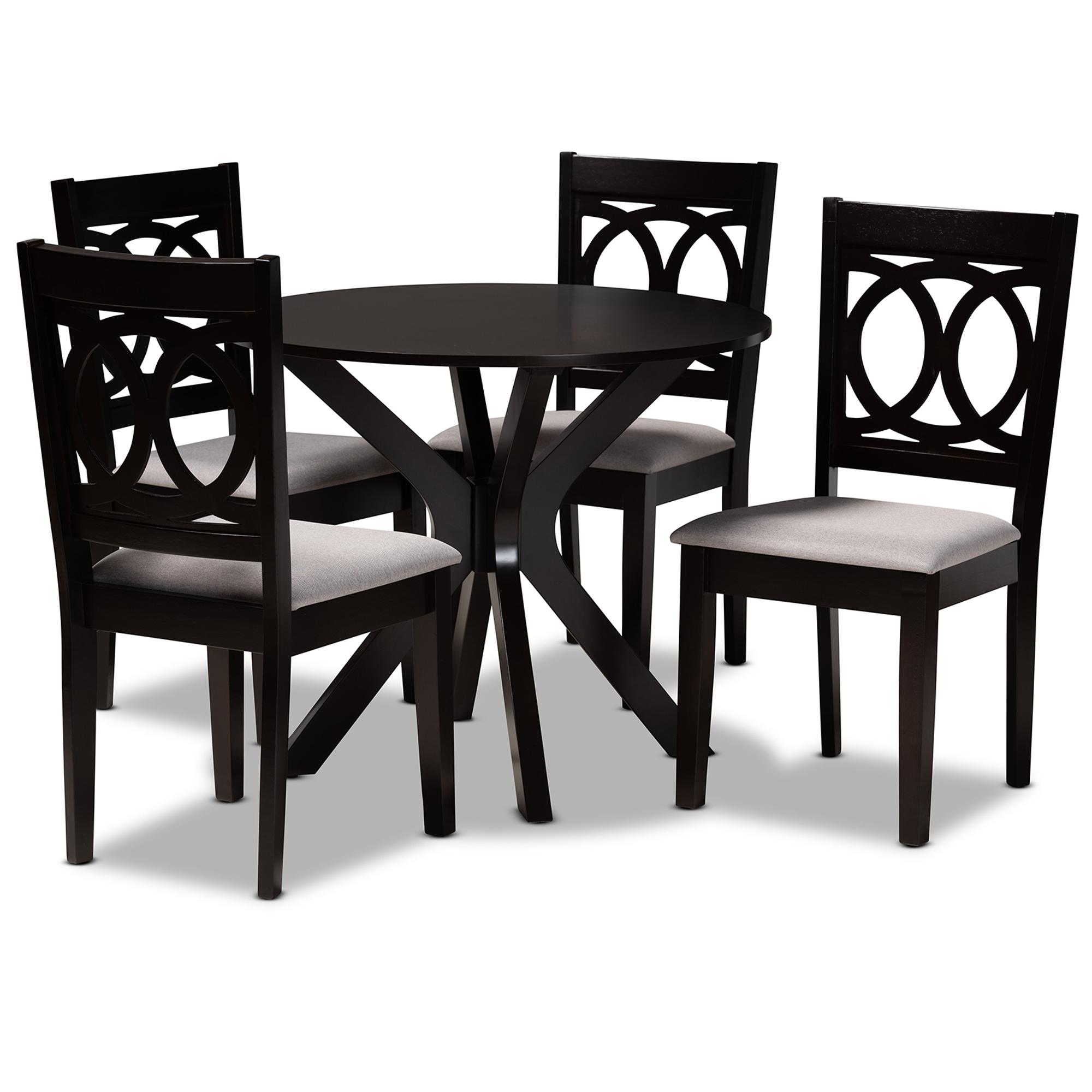 Baxton Studio Sanne Modern and Contemporary Grey Fabric Upholstered and Dark Brown Finished Wood 5-Piece Dining Set